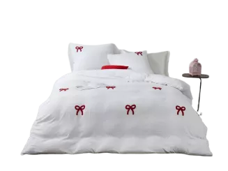 Pościel z mikrofibry świąteczna CUTY KOKARDKI 220x200 biała w czerwone kokardki
