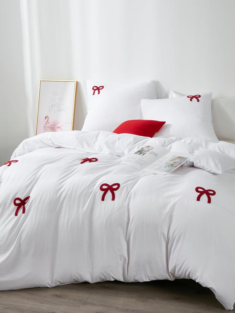 Biała dekoracyjna pościel w kokardki 220x200 CUTY KOKARDKI
