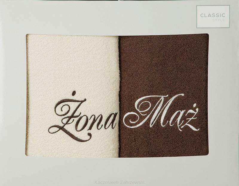 Komplet ręczników 2 szt. Eurofirany Mąż-Żona krem/brąz