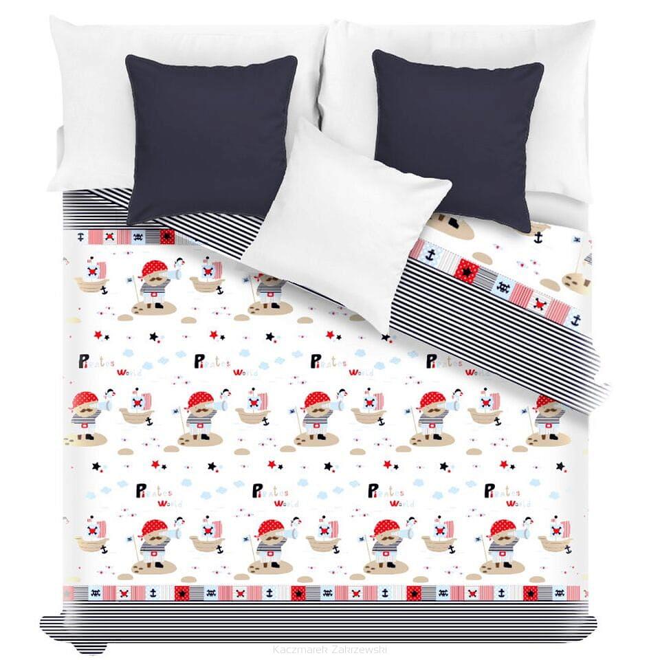 Narzuta dekoracyjna dziecięca PIRACI 160x220 pikowana biała wielokolorowa pasy piraci