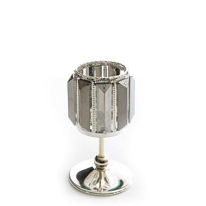 Świecznik dekoracyjny RONI 10x19 Eurofirany srebrny kielich na nóżce z kryształami