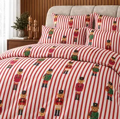 Pościel Świąteczna z Satyny Bawełnianej NUTCRACKER BEAR Czerwona (140x200 cm)