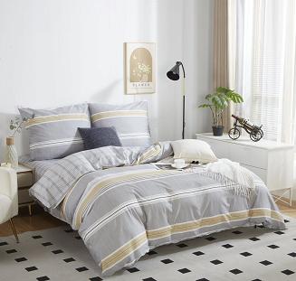 Pościel satyna bawełniana 140x200 szara beżowa w paski