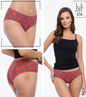 Figi damskie bezszwowe SCOTCH SIMPLE Julimex czerwone w kratkę