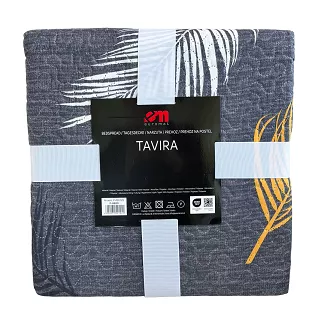 Narzuta dekoracyjna TAVIRA 220x240 grafitowa w białe i złote piórka