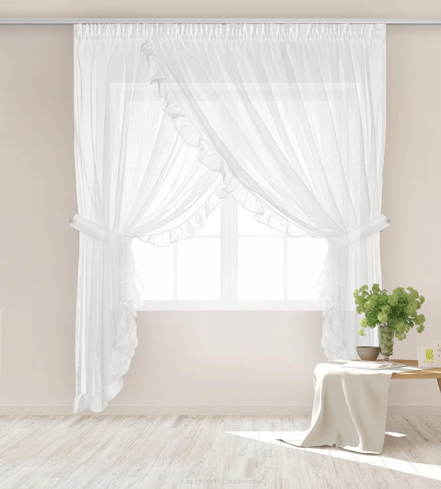 Firana gotowa na taśmie BRIGHT 400x250 biała z falbankami