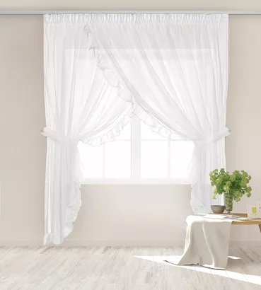 Firana gotowa na taśmie BRIGHT 400x250 biała z falbankami