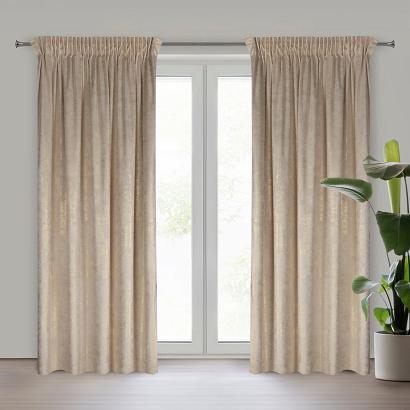 Zasłona gotowa na taśmie AVENA 135x270 Eurofirany beżowa welwetowa szampański nakrapiany nadruk