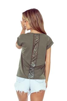 Koszulka damska klasyczna ze zdobieniem na plecach Kordelia khaki