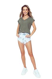 Koszulka damska klasyczna ze zdobieniem na plecach Kordelia khaki