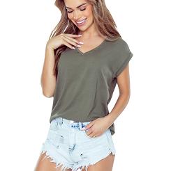 Koszulka damska klasyczna ze zdobieniem na plecach Kordelia khaki