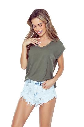 Koszulka damska klasyczna ze zdobieniem na plecach Kordelia khaki