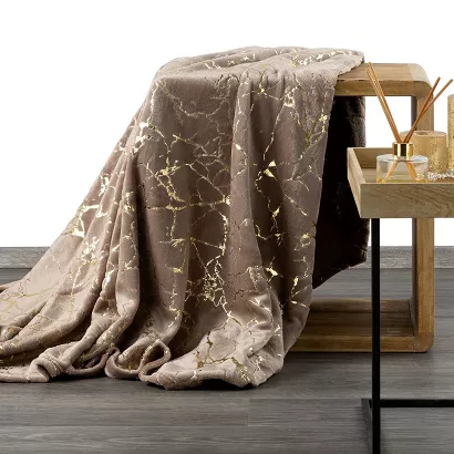 Koc narzuta GLAMO 200x150 Design91 beżowy złoty marmurek