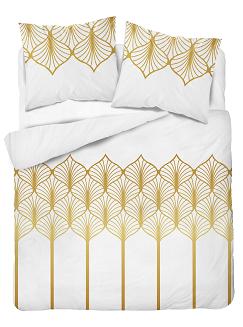 Pościel satynowa 160x200 Detexpol biała złota ze wzorem art deco