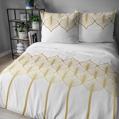 Pościel satynowa 160x200 Detexpol biała złota ze wzorem art deco
