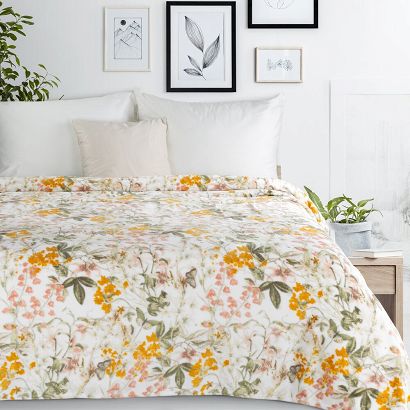 Koc narzuta VENUS 150x200 Eurofirany biały zielony żółty jesienne kwiaty