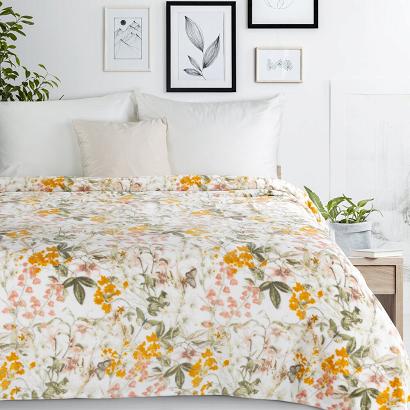 Koc narzuta VENUS 150x200 Eurofirany biały zielony żółty jesienne kwiaty