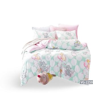 Pościel dla dzieci z prześcieradłem 160x200 miętowa biała różowa słoniki paski