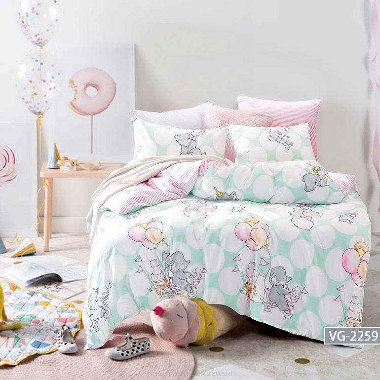 Pościel dla dzieci z prześcieradłem 160x200 miętowa biała różowa słoniki paski