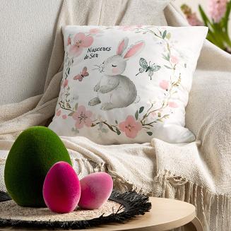 Poszewka dekoracyjna WIOSNA 45x45 Eurofirany biała szara różowa wielkanocny króliczek