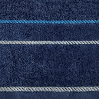 Ręcznik bawełniany z welurową bordiurą w ozdobne paseczki NEL 70x140 Eurofirany granatowy