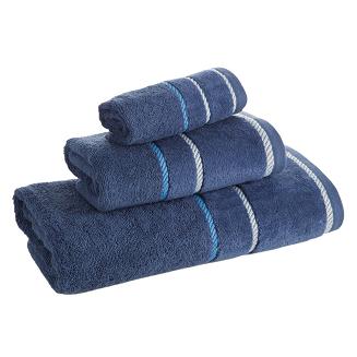 Ręcznik bawełniany z welurową bordiurą w ozdobne paseczki NEL 70x140 Eurofirany granatowy