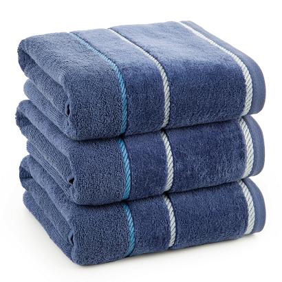 Ręcznik bawełniany z welurową bordiurą w ozdobne paseczki NEL 70x140 Eurofirany granatowy