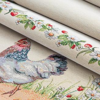 Bieżnik dekoracyjny gobelin 45x140 Eurofirany naturalny wielokolorowy kwoka i kurczęta