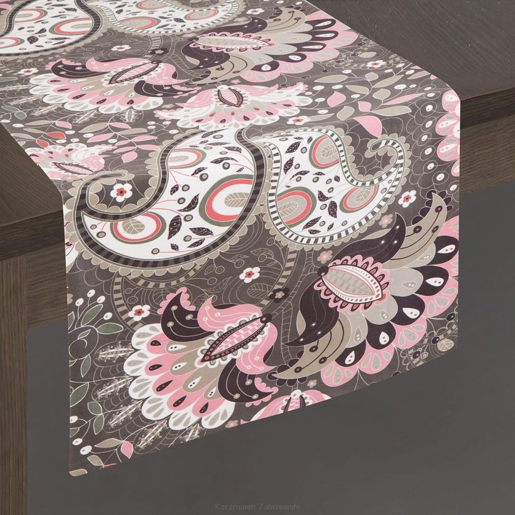 Obrus dekoracyjny ALVINA 35x180 Eurofirany czarny/różowy