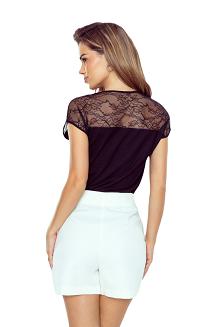 Bluzka damska z dekoracyjną koronką w górnej partii Mitzi czarna