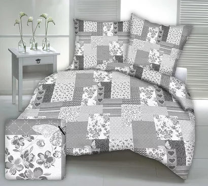 Pościel z kory I 160x200 szara patchwork serca motyle kwiaty