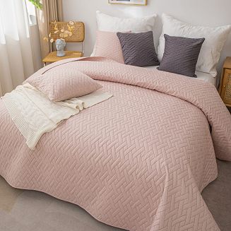 Pudrowa Narzuta Pikowana Na Łóżko 160x220 DASH