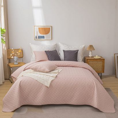 Narzuta na łóżko 160x220 DASH pikowana pudrowa