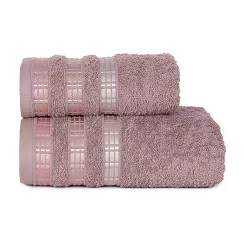 Ręcznik bawełniany LUXURY 70x140 liliowy z bordiurą w geometryczne pasy