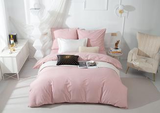 Pościel Queen 160x200 pudrowa ze złotą lamówką bizą