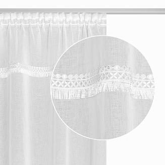 Firana gotowa na taśmie BOHO 300x150 biała z koronką