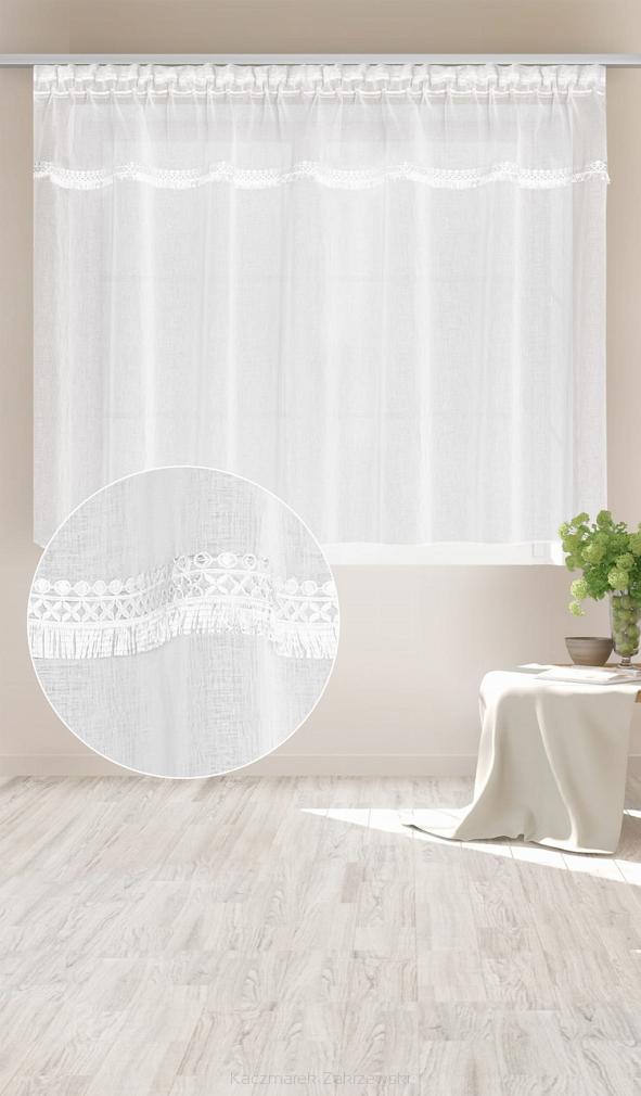 Firana gotowa na taśmie BOHO 300x150 biała z koronką