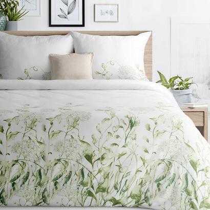 Pościel BUENA 160x200 Design91 biała zielona wzór botaniczny