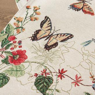 Obrus dekoracyjnygobelin SPRING 140x180 Eurofirany naturalny czerwony kwiaty motyle
