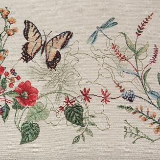 Obrus dekoracyjnygobelin SPRING 140x180 Eurofirany naturalny czerwony kwiaty motyle