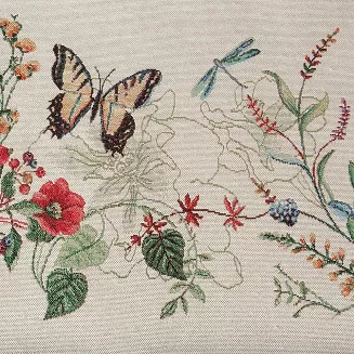 Obrus dekoracyjnygobelin SPRING 140x180 Eurofirany naturalny czerwony kwiaty motyle