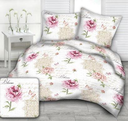 Pościel z kory 160x200 wzór różowe piwonie