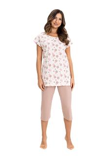 Piżama damska REGINA kod 730 beżowa w kółeczka i kropki