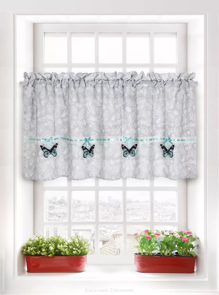Firana gotowa zazdrostka PAPILLO 30x150 szara w motyle