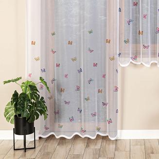 Firanka żakardowa gotowa na szelkach MOTYLKI 145x220 biała