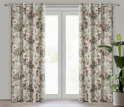 Zasłona gotowa na przelotkach GABI 140x250 Eurofirany naturalna ruda kwiaty róże