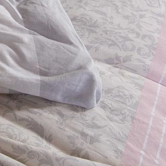 Pościel jersey 160x200 JERSEYLOVE biała różowa szara pasy ornament