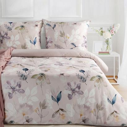 Pościel satynowa PREMIUM33 220x200 Eurofirany jasnoróżowa w pastelowe kwiaty