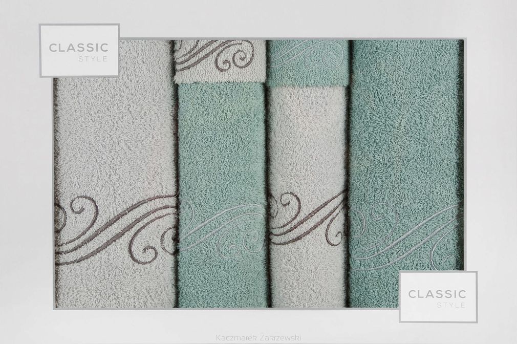 Komplet ręczników 6 cz. AQUA 2 szt.30x50, 2 szt.50x90, 2 szt. 70x140 Eurofirany srebrny, miętowy
