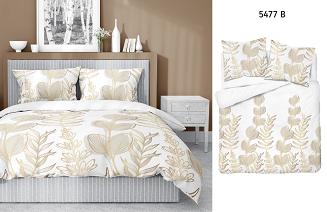 Pościel satynowa 220x200 Detexpol biała złota botaniczny nadruk gałązki liście